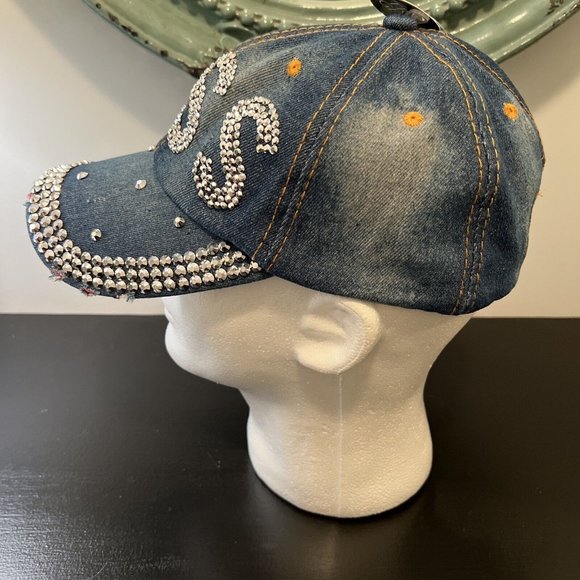 True Gear Denim Distressed KISS Band Bling Baseball Hat Cap New - Picture 4 of 16